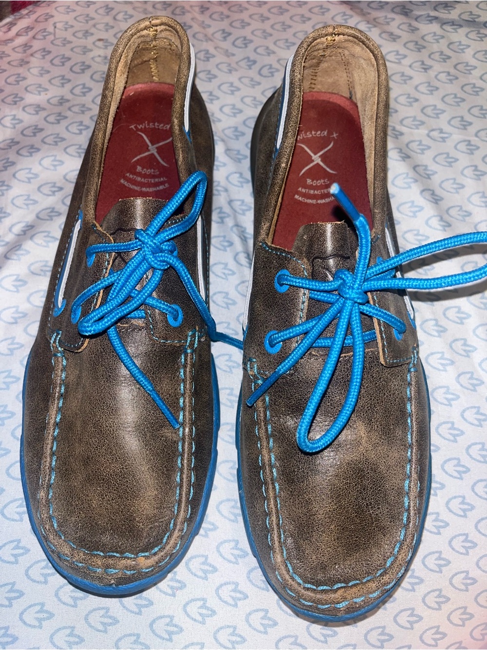 Twisted X Men’s Brown Leather Boat Shoes with Bright Blue Laces